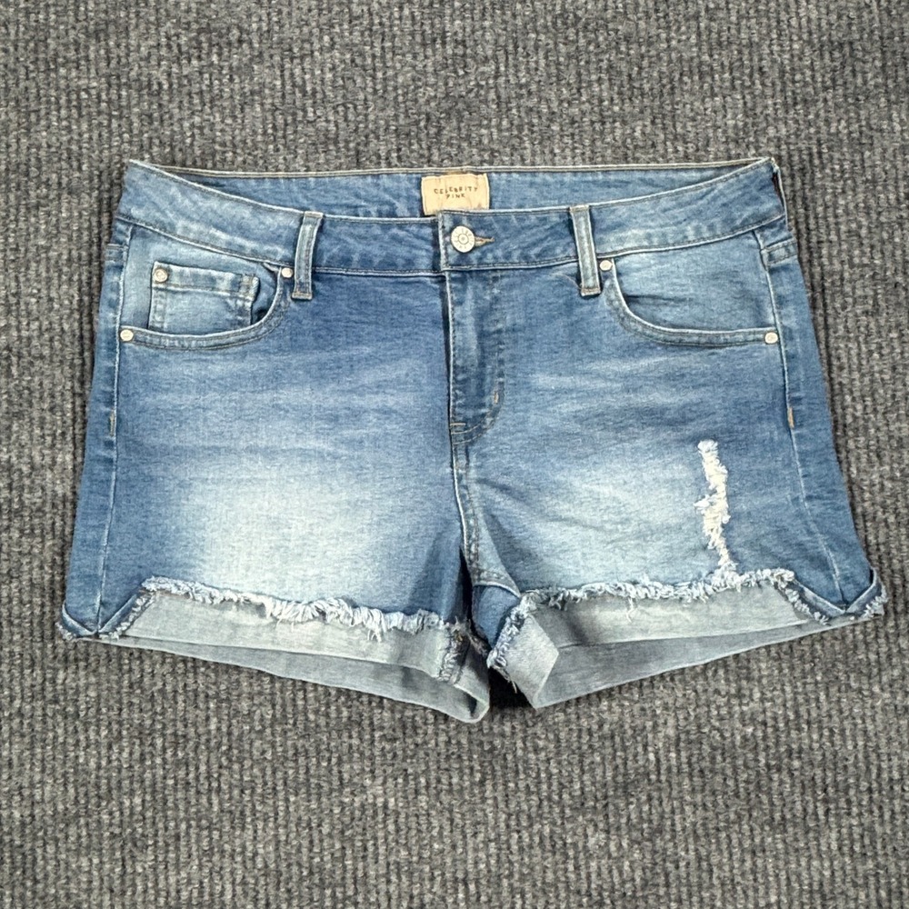 Celebrity Pink Denim Shorts Women 11/30 Blue Distressed Frayed Hem CJ30612A86